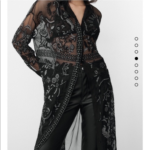 🖤 ZARA BOHO MESH EMBROIDERED CROCHET COLLARED SHEER MAXI DRESS/COVERUP! - Picture 16 of 16